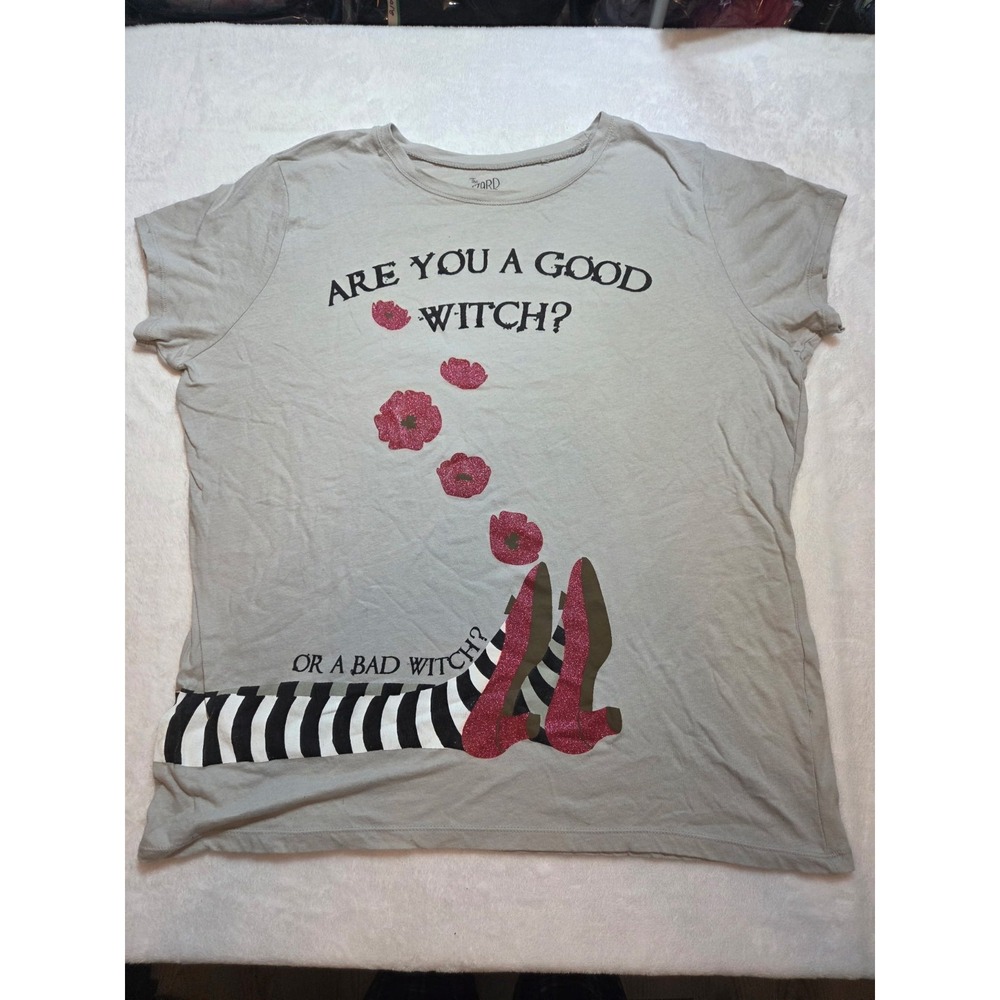 324. The Wizard of Oz 2009 Good Witch Bad Witch Glitter Graphic Tee 1X Gray
